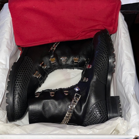 SOLD! Christian Louboutin Horse Guarda Black Ankle Boots w/Chain 39 IT - Picture 14 of 16